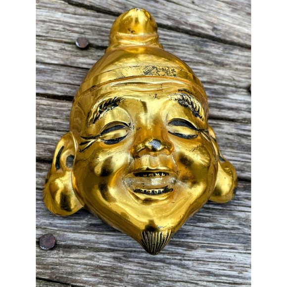 Vintage Gold Metal Asian Men Smiling Faces Wall Decor - Picture 6 of 16